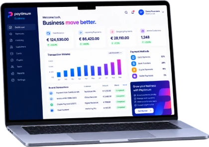 The Paytimum Business dashboard on a laptop